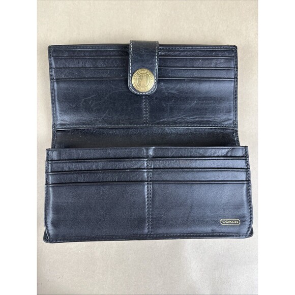 COACH Black Long Wallet Leather BRW Plain Signature - Picture 5 of 12